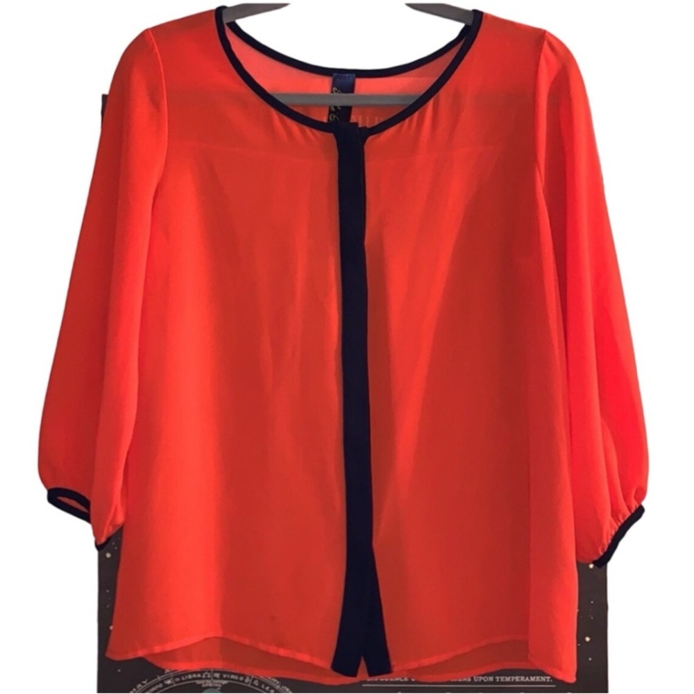 Blue Rain Orange Navy 3/4 Sleeve Blouse Sz S